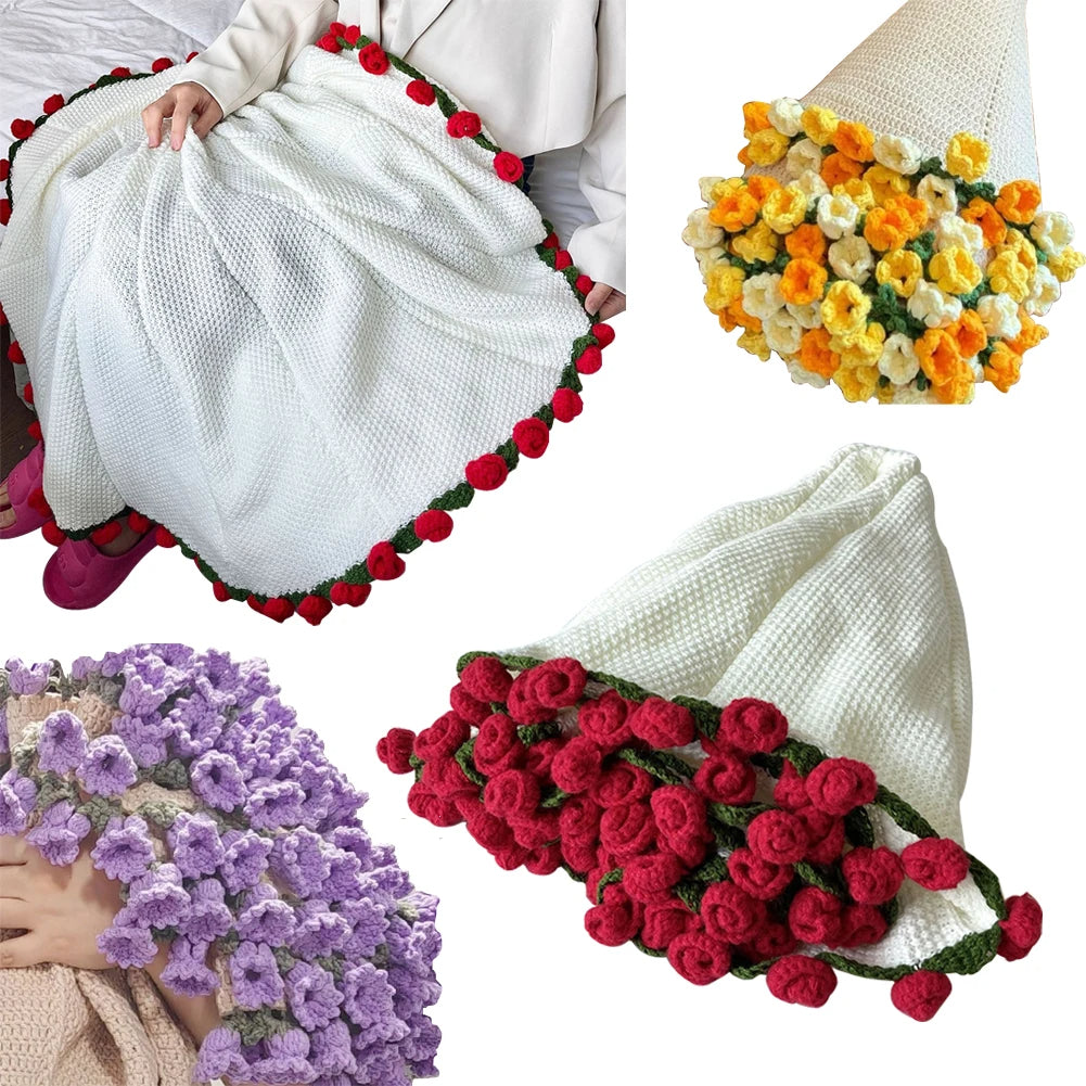 Handmade Crochet Rose Bouquet Blanket