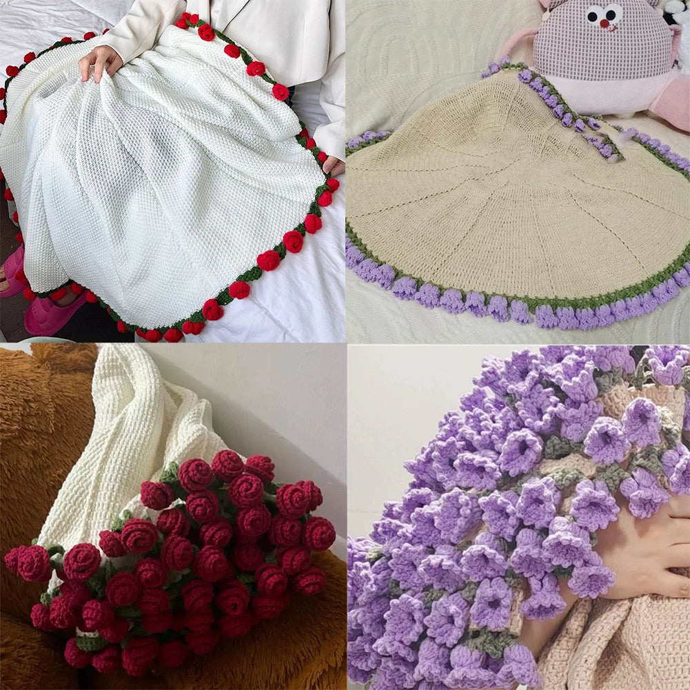 Handmade Crochet Rose Bouquet Blanket