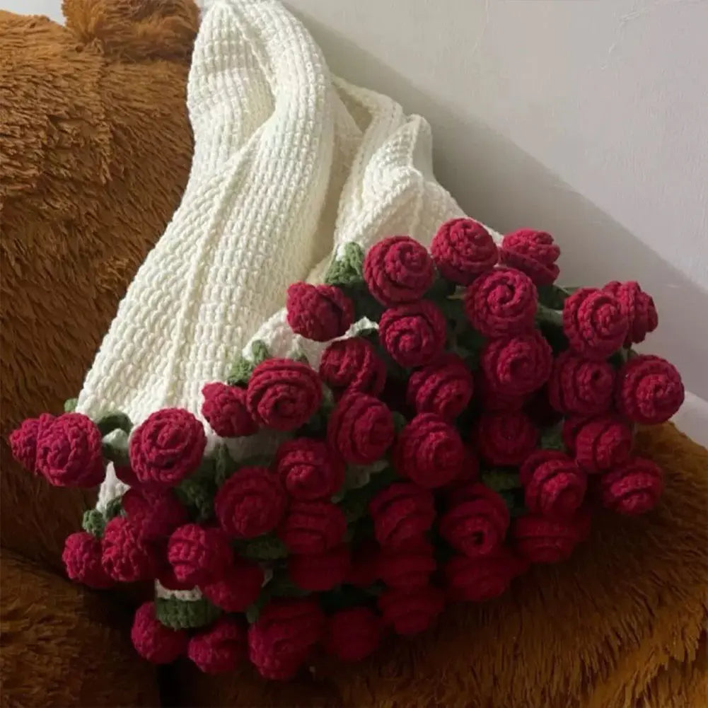 Handmade Crochet Rose Bouquet Blanket